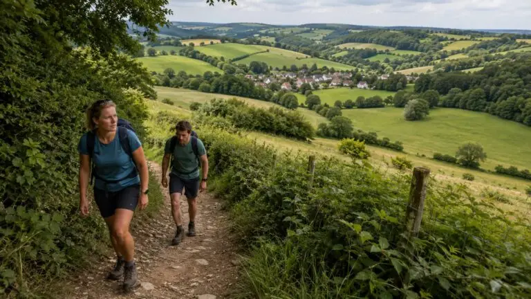 Avontuur in Zuid-Limburg met wandelaars op een heuvelachtige route door het Limburgse landschap